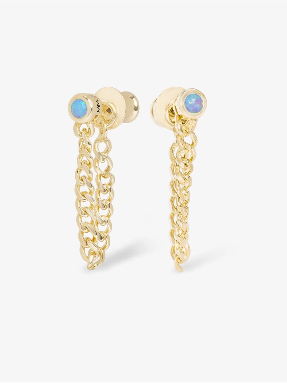 Melinda Maria Gold Chain Drop Earrings with Blue Opal Stones